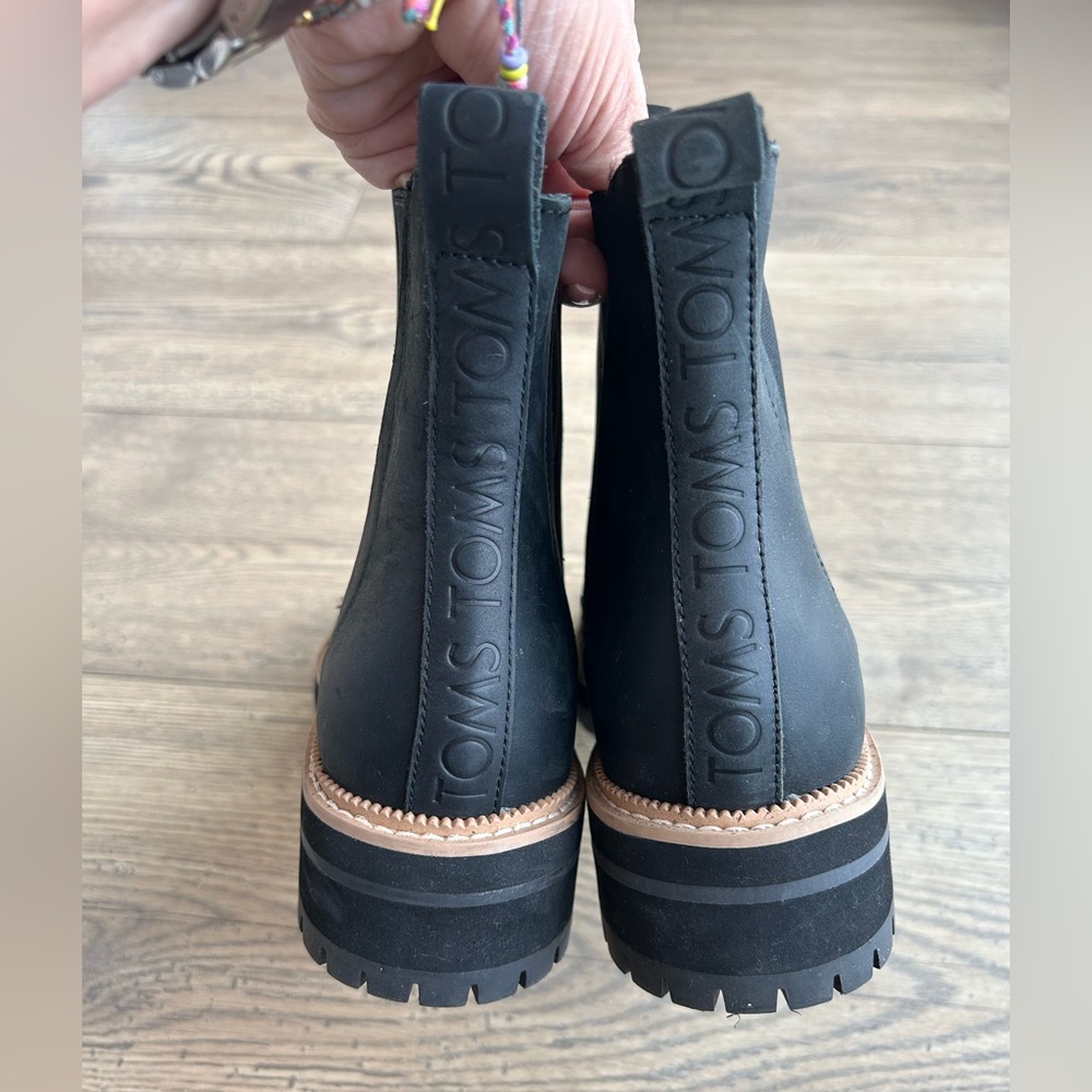 TOMS Black Leather Chelsea Ankle Boots - Picture 3 of 9
